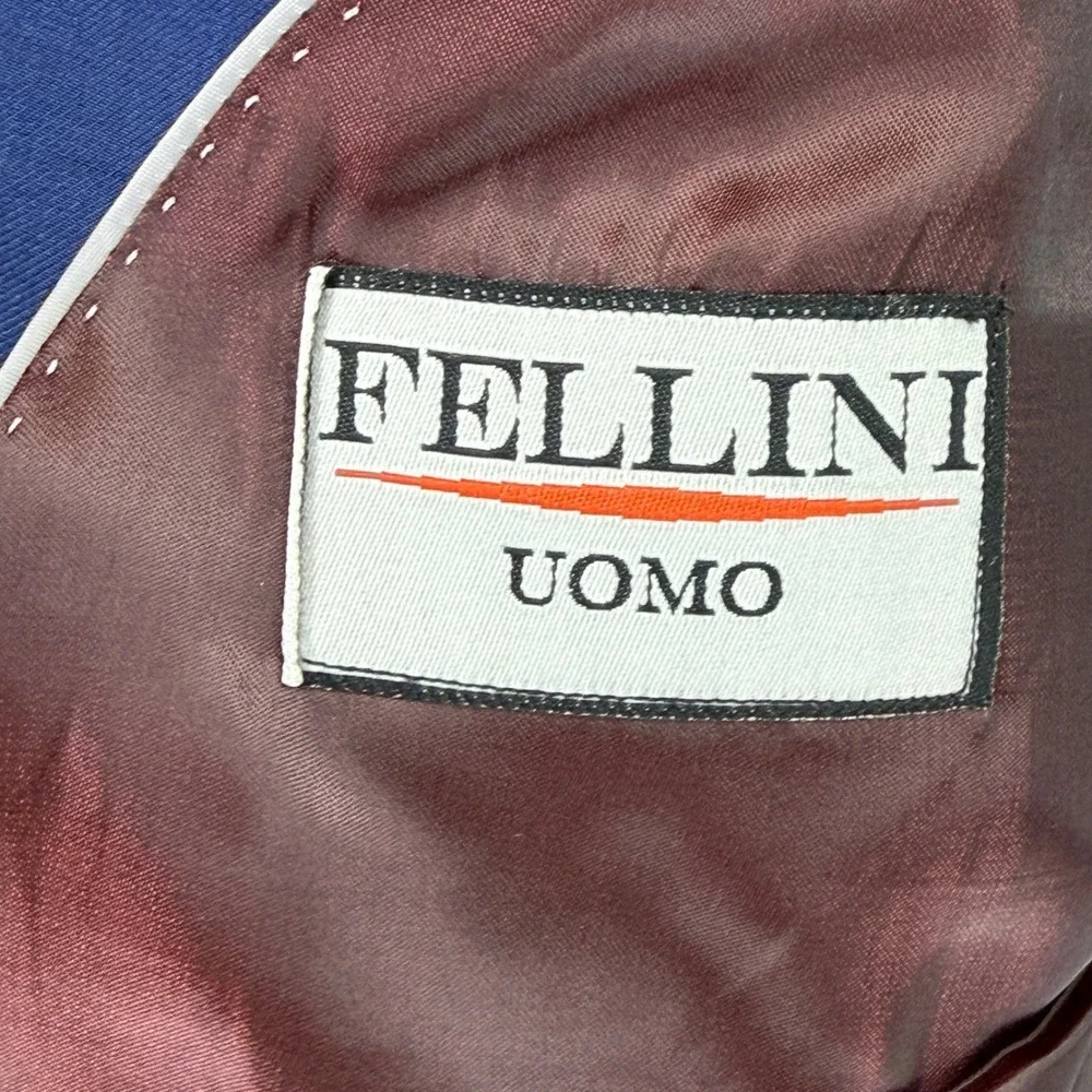 Fellini Uomo Mens Slim Fit Blazer Blue Super 140s Two Button Jacket 46R New